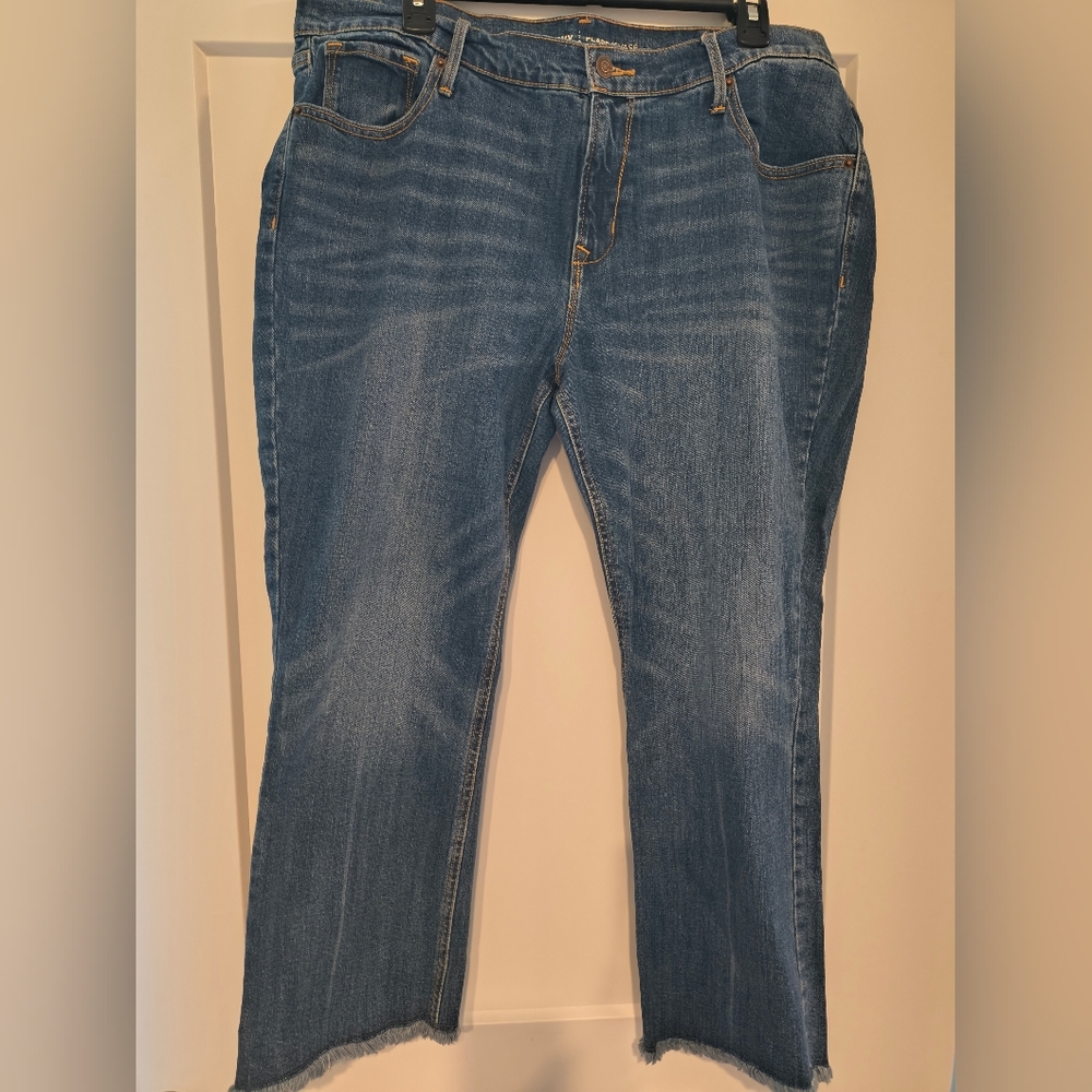 Old Navy Denim Jeans Mid Rise Flare Evase Size 16 Blue Denim Frayed Cuff